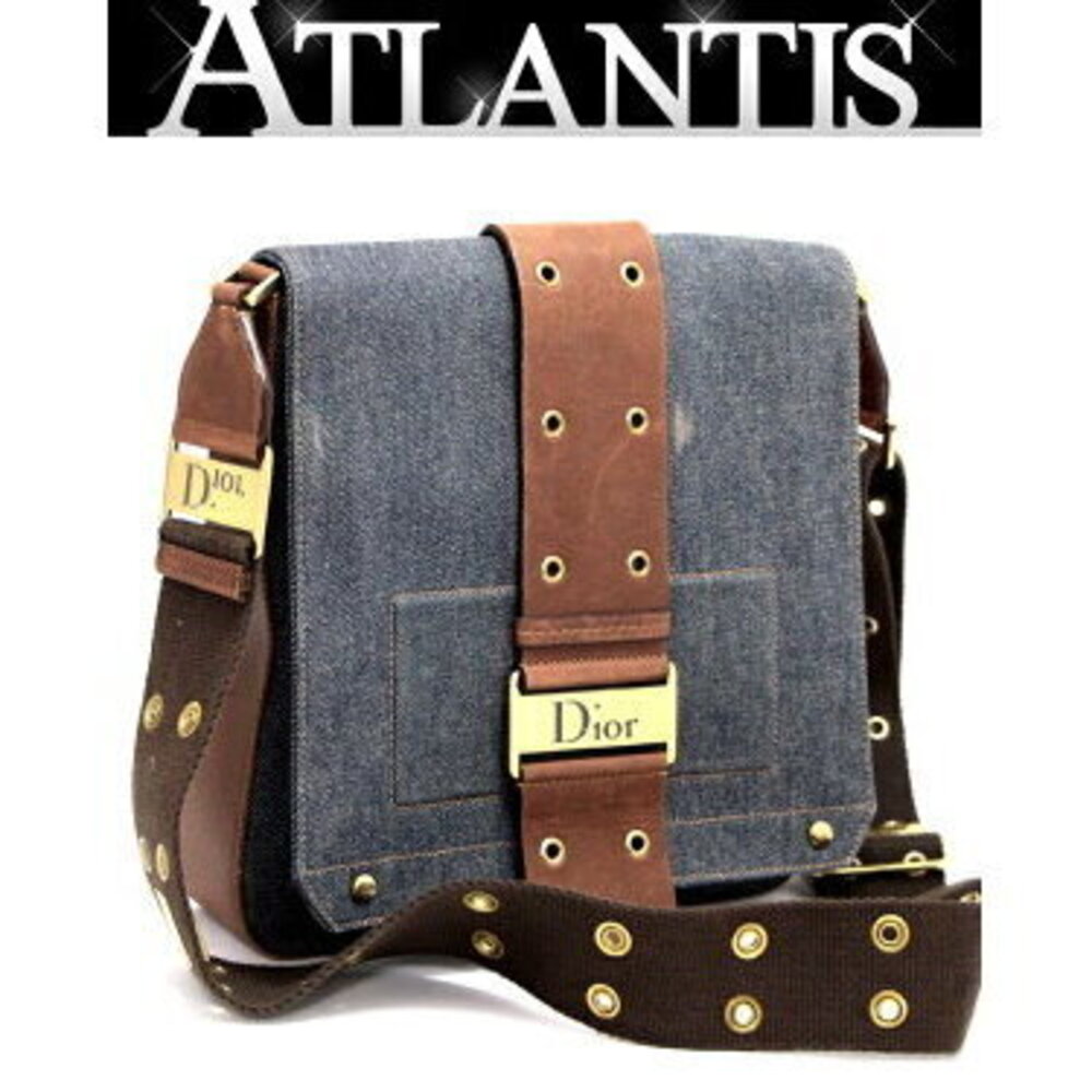 Christian Dior Street Shoulder Bag Denim Leather Navy Blue Brown